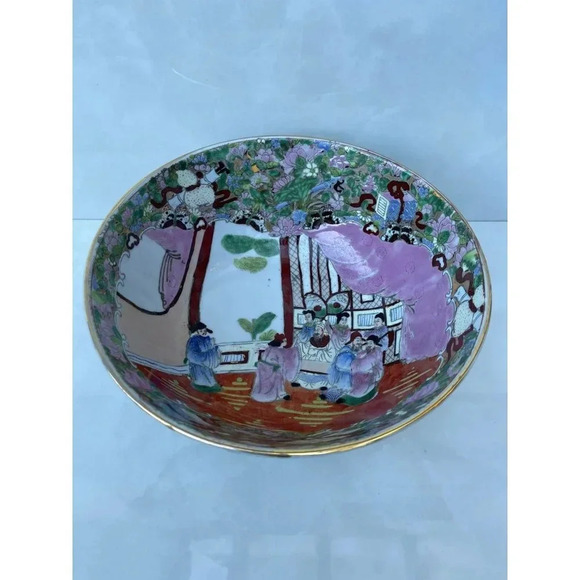 Antique Chinese Family Rose Medallion Hand Painted Decorated Bowl Gold Trim - Picture 10 of 16